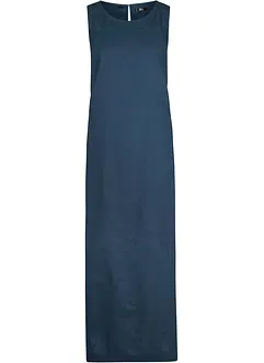 Robe longue avec lin majoritaire, motif ajouré au décolleté et fentes latérales, bonprix