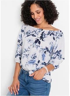 Blouse Carmen en lin imprim&eacute;e, BODYFLIRT