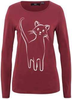 T-shirt coton à imprimé chat, manches longues, bpc bonprix collection
