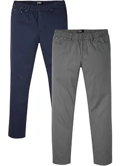 Lot de 2 pantalons droits taille élastiquée 100% coton, Regular, bonprix