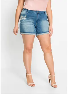 Short en jean, taille mi-haute, avec décorations, bonprix