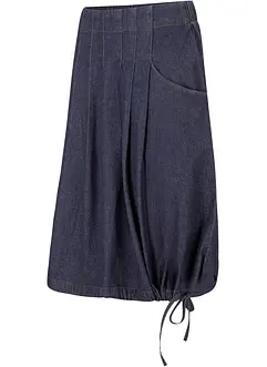 Jupe en jean extensible avec plis religieuse, lien à nouer et taille confortable, bonprix