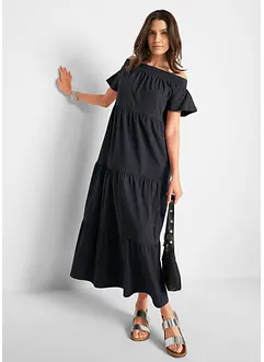 Robe longue en jersey coton avec volants et encolure Bardot, bonprix
