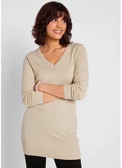 Pull long basique à col V, bonprix