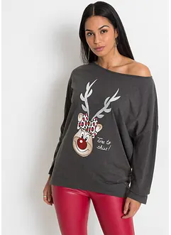 T-shirt épaules découvertes avec motif de Noël, bonprix