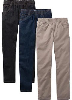 Lot de 3 pantalons à taille élastiquée, Regular Fit, Straight, bonprix