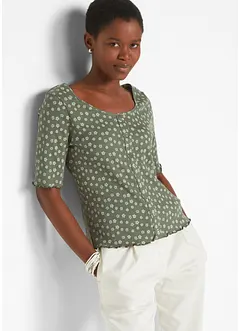 T-shirt côtelé à imprimé floral, manches coude, bonprix