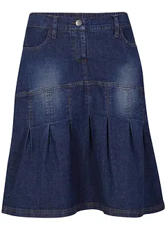Jupe en jean avec plis religieuse et taille confortable, trapèze, bonprix