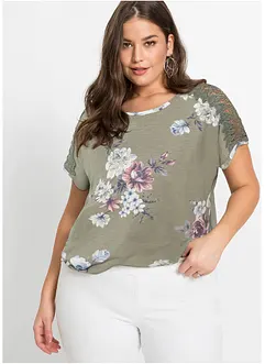 T-shirt imprimé avec dentelle, bonprix