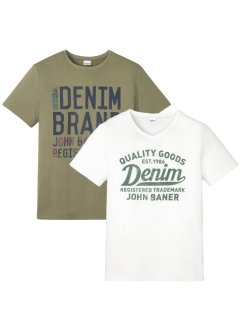 Lot de 2 T-shirts 1x col rond + 1x col V, John Baner JEANSWEAR