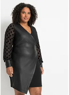 Robe avec empiècement jersey et manches en mesh à pois, bonprix
