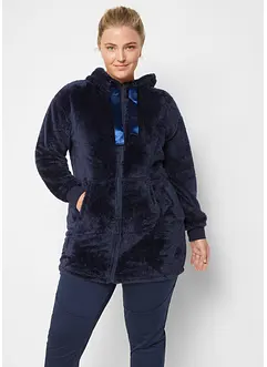 Veste longue en polaire à capuche, manches longues, bonprix