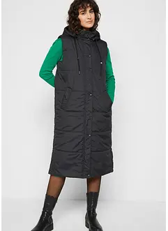 Gilet long sans manches matelassé avec capuche et fentes latérales, bonprix