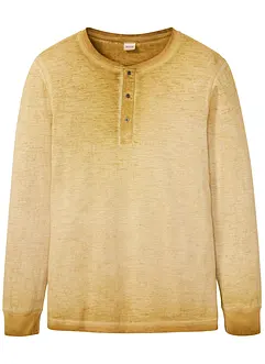 T-shirt coton col tunisien aspect délavé, manches longues, bonprix