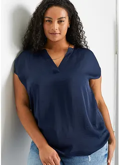 Blouse manches courtes en satin avec épaules descendues, bonprix