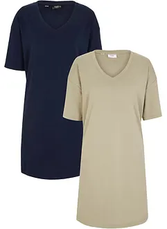 Lot de 2 robes T-shirt avec décolleté en V, oversize, bonprix