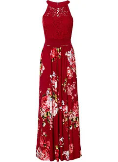 Robe longue estivale avec imprimé floral et empiècement dentelle, bonprix