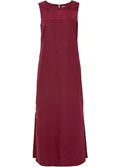 Robe longue avec lin majoritaire, motif ajouré au décolleté et fentes latérales, bonprix