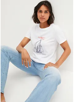 T-shirt coton imprimé et fendu sur le côté, bonprix