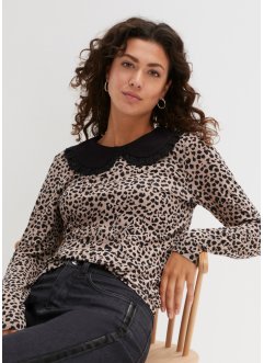 T-shirt léopard avec col, BODYFLIRT