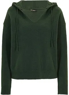Pull en maille à col V et capuche, bonprix