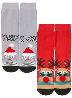 Lot de 2 paires de chaussettes thermo avec pompons et yeux, avec carte cadeau, bpc bonprix collection