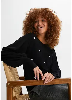 Pull avec cœurs brodés, bonprix
