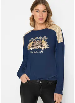 T-shirt manches longues oversize avec motif de Noël et jolies paillettes, BODYFLIRT boutique