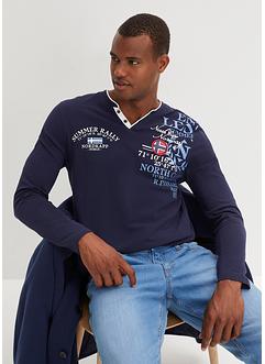 T-shirt col Henley à imprimé, manches longues, bpc selection