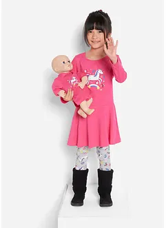 Robe en jersey + legging et robe de poupée (ens. 3 pces), bonprix
