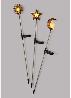 Lot de 3 piquets de jardin solaire Soleil, Lune, Étoile, bonprix