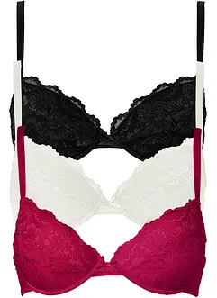 Lot de 3 soutiens-gorge push-up avec dentelle, bonprix