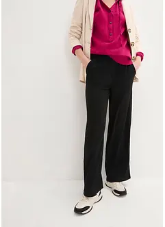 Pantalon large en jersey texturé, taille haute, bonprix