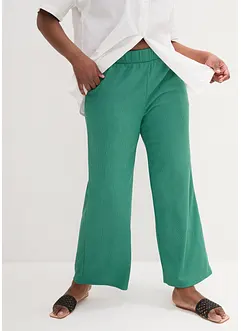 Pantalon large en jersey texturé, taille haute élastiquée, bonprix