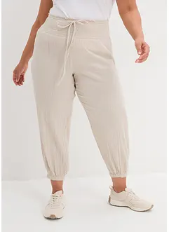 Pantalon sarouel à ceinture smockée en gaze de coton, bonprix