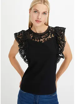 T-shirt à dentelle et volants, bonprix
