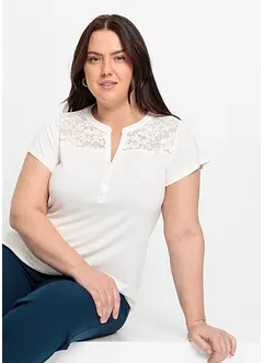 T-shirt col tunisien en jersey viscose avec dentelle, bonprix