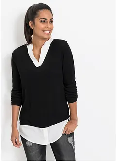 Pull en fine maille empiècement chemisier, bonprix