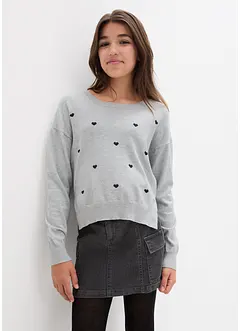 Pull en maille pour fille avec broderie cœur, bonprix