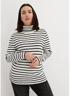 Pull col roulé côtelé à rayures, bonprix