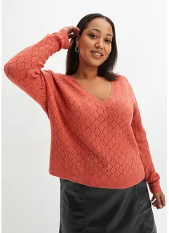 Pull court en maille ajourée, bonprix