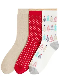 Lot de 3 paires de chaussettes à fil brillant entourées d'un ruban en satin, bonprix