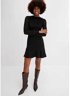 Mini-robe en tissu solide effet néoprène, avec manches légères en mesh, bonprix