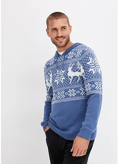 Pull coton motif norvégien à capuche, bonprix