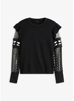 T-shirt avec manches en dentelle et volants, bonprix