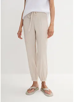 Pantalon en gaze de coton avec ceinture smockée, bonprix