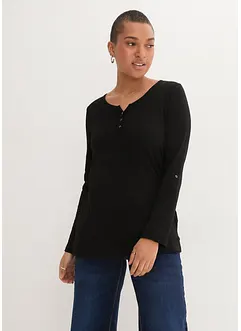 T-shirt manches longues à col boutonné, 100% coton, bonprix