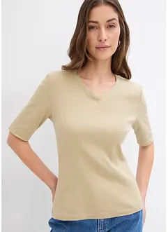 Lot de 2 T-shirts col V en coton côtelé, bonprix