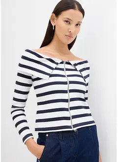 T-shirt côtelé à col Bardot, bonprix