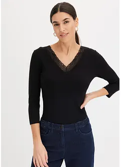 T-shirt manches longues à dentelle, bonprix